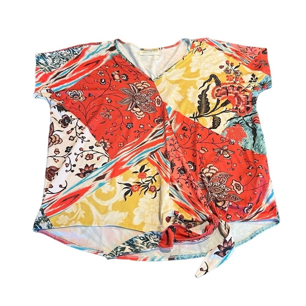 Aldo Martins by Anthropologie V-Neck Boho Multi Patterned Print Top Medium